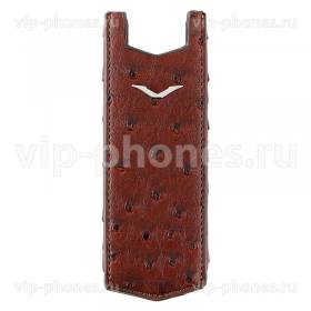 Кожаный чехол для Vertu Signature S Design Brown Ostrich Silver (open type) 
